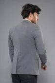 Çift Düğmeli Cepli Sivri Yaka Gri Erkek Ceket - Wessi thumbnail 4