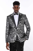 Gold Patterned Over Grey Men Prom Blazer - Wessi thumbnail 7