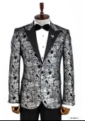 Gold Patterned Over Grey Men Prom Blazer - Wessi thumbnail 1