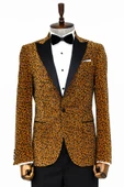 Leopar Desenli Slim Fit Dik Yaka Sarı Erkek Balo Ceket - Wessi thumbnail 1