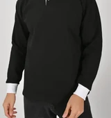 Siyah Çift Renkli Kışlık Polo Yaka Sweatshirt Beyaz Yakalı thumbnail 6