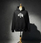 3 İplik Şardonlu Hoodie Sweatshirt - Don't Look Back Black thumbnail 1