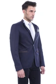 Tek Düğmeli Dik Yaka Lacivert Erkek Ceket - Wessi thumbnail 2