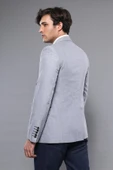 Çift Düğmeli Mono Yaka Armalı Açık Gri Ceket -Wessi thumbnail 4