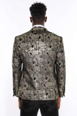 Slim Fit Altın Şal Desenli Siyah Erkek Smokin Blazer thumbnail 8