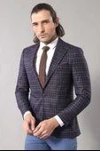 Kruvaze Ekose Desenli Bordo Erkek Ceket  - Wessi thumbnail 1