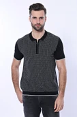 Polo Yaka Siyah Desenli Fermuarlı Örme T-shirt | Wessi thumbnail 2