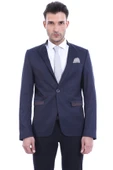 Tek Düğmeli Dik Yaka Lacivert Erkek Ceket - Wessi thumbnail 1