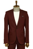 Tek Düğmeli Bordo Erkek İkili Takım Elbise - Wessi thumbnail 1