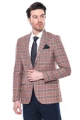 Kareli Tek Düğmeli Bordo Erkek Ceket - Wessi thumbnail 1