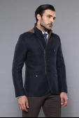 3 Cepli Kapüşonlu Fermuarlı Yün Lacivert Kısa Kaban - Wessi thumbnail 3