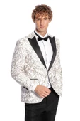 Işıltılı Sarmaşık Desenli Slim Fit Beyaz Erkek Smokin Ceket - Wessi thumbnail 3