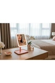 Gül Çelik Led Işıklı Usb Şarjlı Dikdörtgen Masa Üstü Makyaj Aynası Makyaj Aynası Dokunmatik Ekran thumbnail 1
