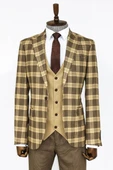 Ekose Yelekli Açık Kahverengi Erkek Takım Elbise - Wessi thumbnail 4