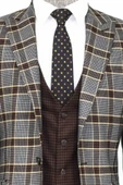 Ekose Yelekli Füme Erkek Takım Elbise - Wessi thumbnail 2