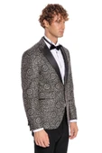 Çiçek İşlemeli Desenli Siyah Erkek Smokin Ceket - Wessi thumbnail 9