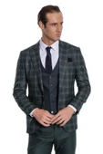 Ekose Ceketli Desenli Slim Fit Yeşil Erkek Takım Elbise - Wessi thumbnail 6