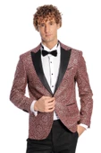 Çiçek İşlemeli Desenli Bordo Erkek Smokin Ceket - Wessi thumbnail 1