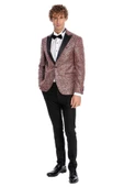 Çiçek İşlemeli Desenli Bordo Erkek Smokin Ceket - Wessi thumbnail 3