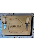 Gül Çelik Bambu Bıçaklı Peynir Sunum Seti Kalp Figürlü Romantik Sunumluk Peynir Servis Seti 28 x 19 Cm Ölçülü thumbnail 5