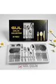 Gül Çelik 30 Parça 6 Kişilik Çatal Kaşık Seti Boncuk Model Kutulu 18/0 Kalite thumbnail 1