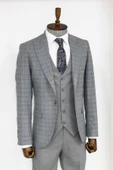 Ekose Ceketli Slim Fit Gri Erkek Takım Elbise - Wessi thumbnail 7