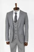 Ekose Ceketli Slim Fit Gri Erkek Takım Elbise - Wessi thumbnail 5