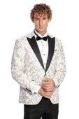 Işıltılı Sarmaşık Desenli Slim Fit Beyaz Erkek Smokin Ceket - Wessi thumbnail 1