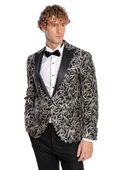 Işıltılı Sarmaşık Desenli Slim Fit Siyah Erkek Smokin Ceket - Wessi thumbnail 4