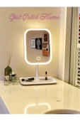 Gül Çelik Led Işıklı Usb Şarjlı Dikdörtgen Masa Üstü Makyaj Aynası Makyaj Aynası Dokunmatik Ekran thumbnail 3
