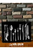 Gül Çelik 72 Parça 12 Kişilik Çatal Kaşık Seti Sade Model Kutulu 18/0 Kalite thumbnail 2