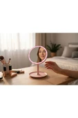 KAVEH Led Işıklı Dokunmatik Makyaj Aynası Pembe 3 Kademeli Işık Ayarı , 360° Döner Başlık thumbnail 4