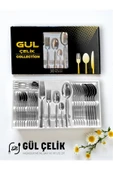 Gül Çelik 30 Parça 6 Kişilik Çatal Kaşık Seti Sade Model 18/0 Kalite Kutulu thumbnail 1