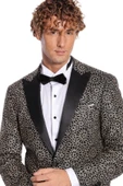 Çiçek İşlemeli Desenli Siyah Erkek Smokin Ceket - Wessi thumbnail 2