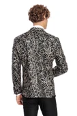 Işıltılı Sarmaşık Desenli Slim Fit Siyah Erkek Smokin Ceket - Wessi thumbnail 10