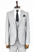 Açık Gri Ekose Ceketli Slim Fit Takım Elbise - Wessi thumbnail 1
