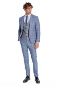 Ekose Yelekli Mavi Erkek Takım Elbise - Wessi thumbnail 3