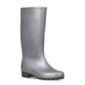 Kadın Gümüş Uzun Yağmur Çizmesi, Su Geçirmez PVC, Kaymaz Taban, Günlük Outdoor Kullanım thumbnail 7