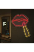Magnetfoto Ruj ve Dudak Figürlü Neon LED Tabela - Kuaför & Makyaj Stüdyosu Dekoru - 60x70 thumbnail 4