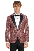 Işıltılı Sarmaşık Desenli Slim Fit Bordo Erkek Smokin Ceket - Wessi thumbnail 7