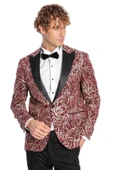 Işıltılı Sarmaşık Desenli Slim Fit Bordo Erkek Smokin Ceket - Wessi thumbnail 6