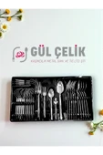 Gül Çelik 30 Parça 6 Kişilik Çatal Kaşık Seti Taş Model Kutulu 18/0 Kalite thumbnail 2