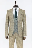 Bej Ekoseli Desenli Yelekli Erkek Takım Elbise - Wessi thumbnail 8