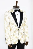 Beyaz Simli Floral Desenli Smokin Ceketi - Wessi thumbnail 6