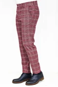 Ekose Desenli Slim Fit Bordo Erkek Pantolon - Wessi thumbnail 4