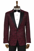 Simli Desenli Bordo Erkek Smokin Ceketi - Wessi thumbnail 1