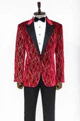 Gümüş Desenli Bordo Erkek Smokin Ceketi - Wessi thumbnail 3