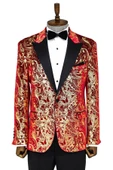 Gold Baskılı Kırmızı Erkek Smokin Ceket - Wessi thumbnail 1