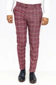 Ekose Desenli Slim Fit Bordo Erkek Pantolon - Wessi thumbnail 3