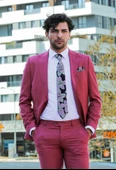Desenli İki Parça Koyu Pembe Erkek Takım Elbise - Wessi thumbnail 5
